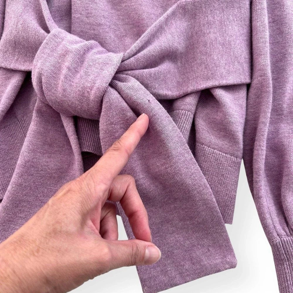 Lauren Ralph Lauren Women's XS Purple Puff Long Sleeve Belted Cotton Sweater Top - Picture 13 of 16